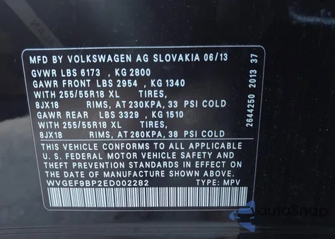 2014 Volkswagen Touareg 3.6L Sport z USA, uszkodzony, nr VIN WVGEF9BP2ED002282
